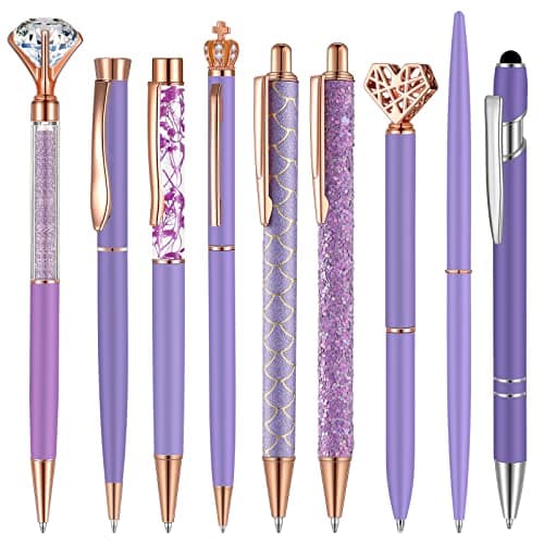 Janmini 9 Pcs Rose Gold Ballpoint Pens Set with Metal Crystal Diamond Design - Women's Fancy Pens for Journaling, Writin