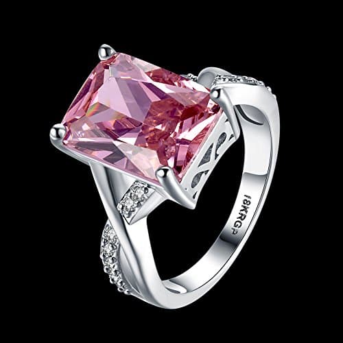 Duanmeinad Swarovski Crystal Rings For Women White Gold Plated Pink Zircon Size 6-9 - Elegant Jewelry for Special Occasi