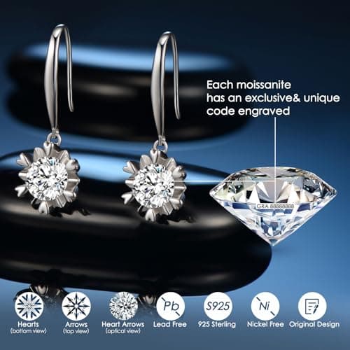 Moissanite Hoop Drop Earrings for Women 1Ct-3Ct Gifts for Wife Her Mom Girlfriend Daughter