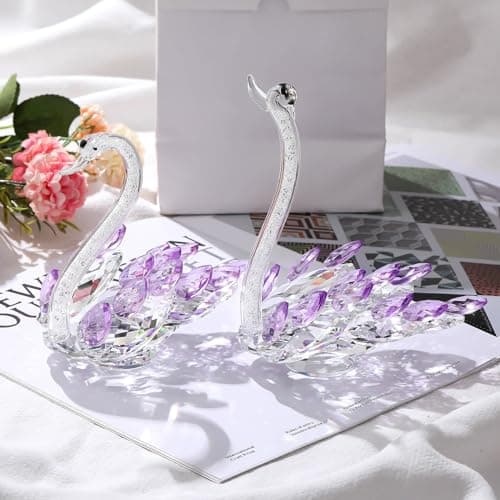 Ornamental Set of 2 Crystal Purple Swans Figurines for Anniversary Wedding Gifts Women Mom Couple Home Decor Gift Boxed