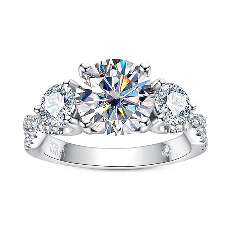 AnuClub Round Cut Moissanite Engagement Ring D Color VVS1 925 Sterling Silver for Women Engagement Anniversary