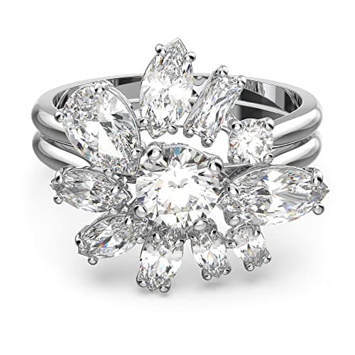 Swarovski Gema Crystal Cocktail Ring Pair Jewelry Collection for Women Rhodium Tone Finish Trendy Crystal Jewelry