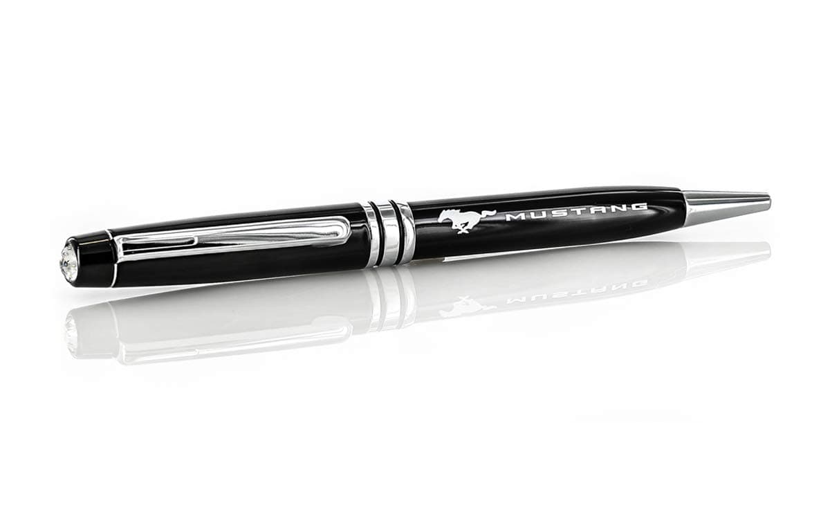 Ford Luxurious Jet Black Sheen Mustang Pen with Swarovski® Clear 6mm Crystal for Stylish Professionals in Formal Setting