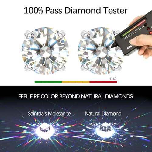 Saintda Moissanite Stud Earrings for Women Lab Created Diamond Solitaire Gold Vermeil Jewelry Gift