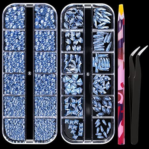 BELLEBOOST Iridescent Multi Shapes 3D Glass AB Crystal Nail Art Kit for Craft Decoration with Picks and Tweezers