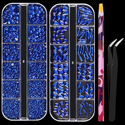 BELLEBOOST Iridescent Multi Shapes 3D Glass AB Crystal Nail Art Kit for Craft Decoration with Picks and Tweezers