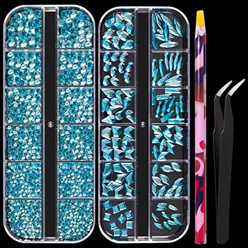 BELLEBOOST Iridescent Multi Shapes 3D Glass AB Crystal Nail Art Kit for Craft Decoration with Picks and Tweezers