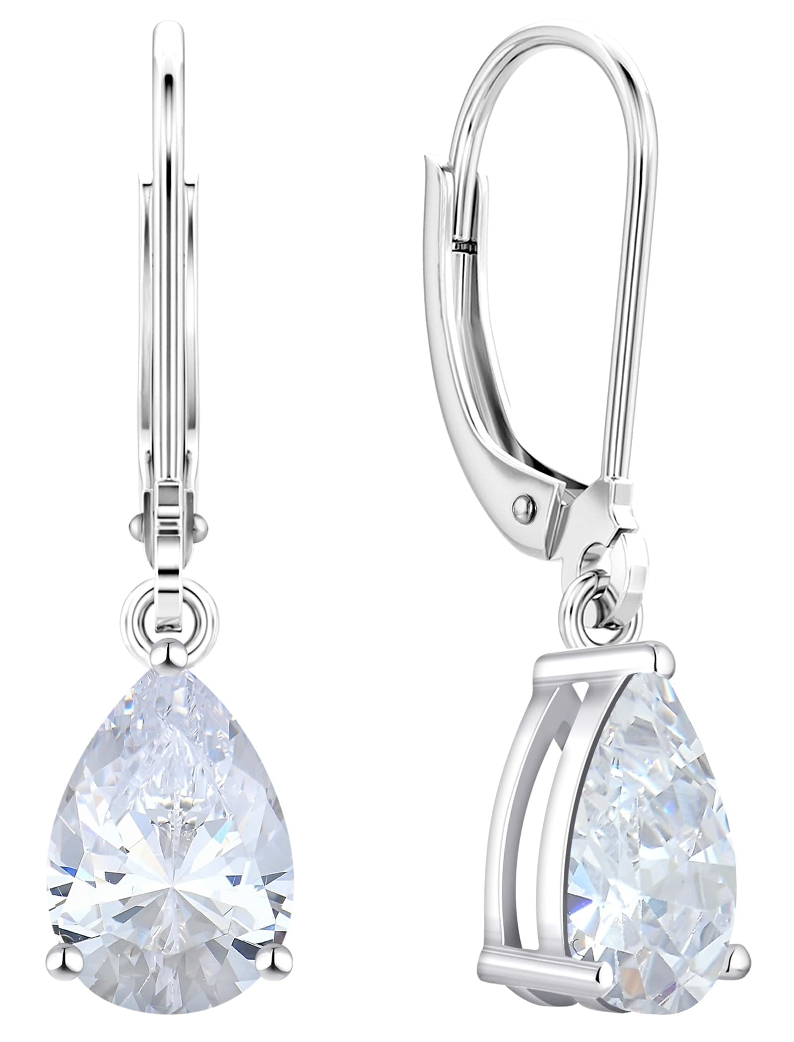 YL 925 Sterling Silver Teardrop Dangle Earrings for Women | Birthstone Solitaire Leverback Jewelry | 7x10 MM | Birthston