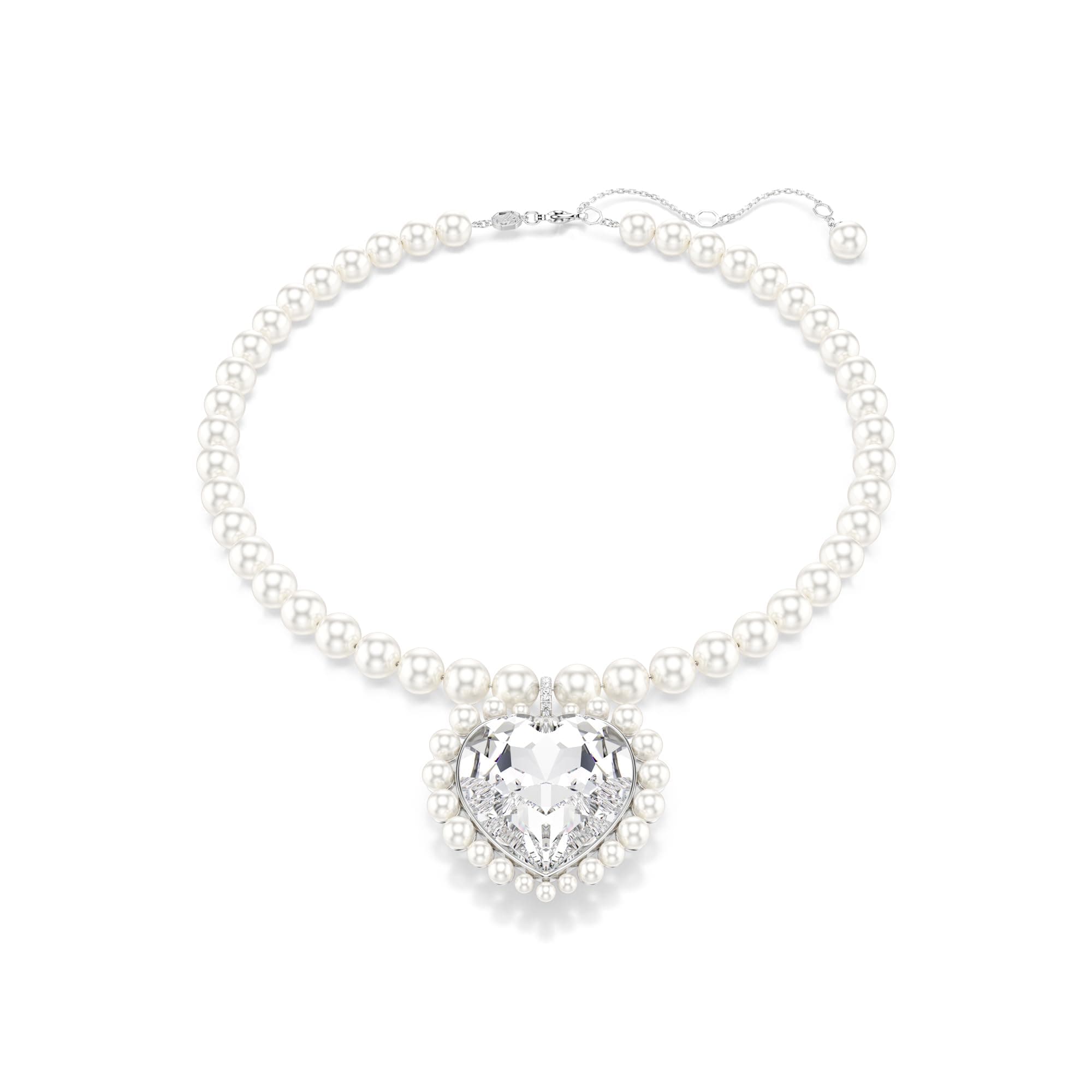Swarovski Ariana Grande Crystal and Pearl Necklace for Women - Fashion Jewelry - Rhodium Finish - 18 inch Necklace - Hal