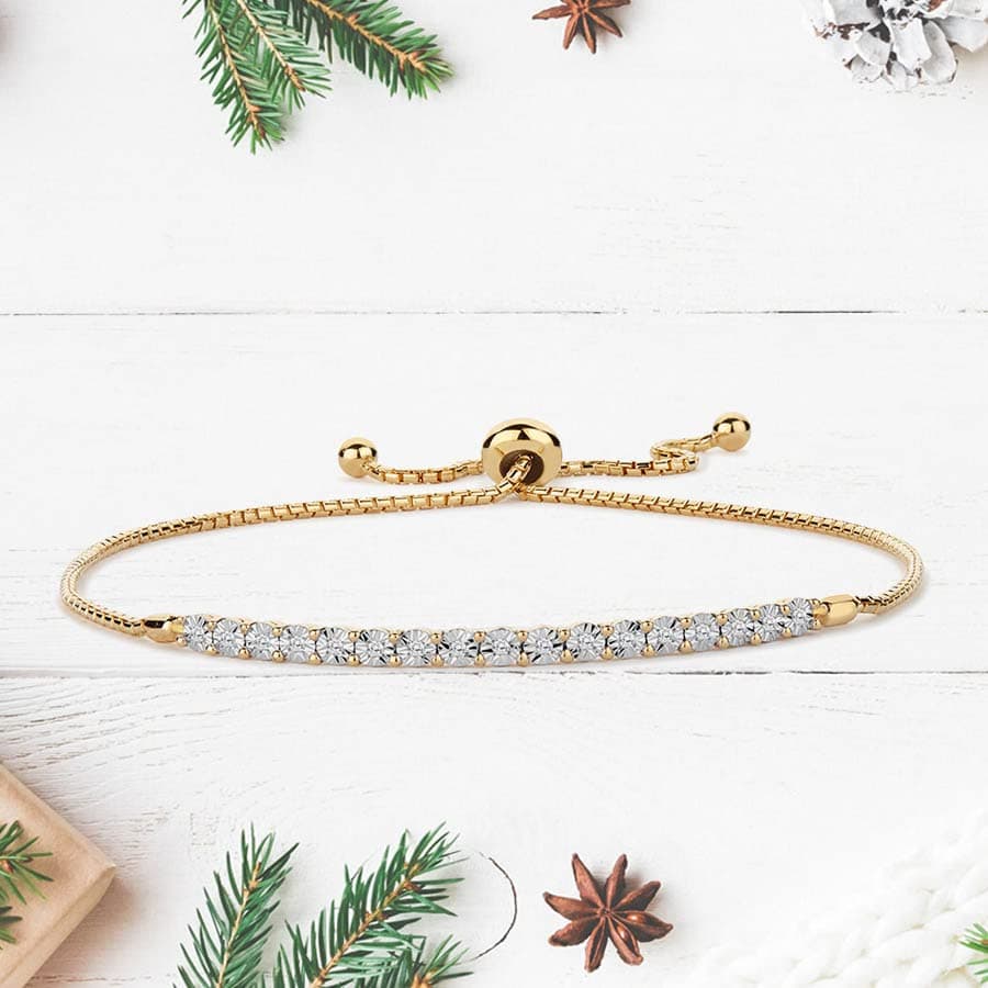 Tirafina Diamond Adjustable Bolo Bracelet for Women | 14K Rose Gold-Plated | Easy-On Easy-Off | 1/10 cttw | 6, 7 and 8 I