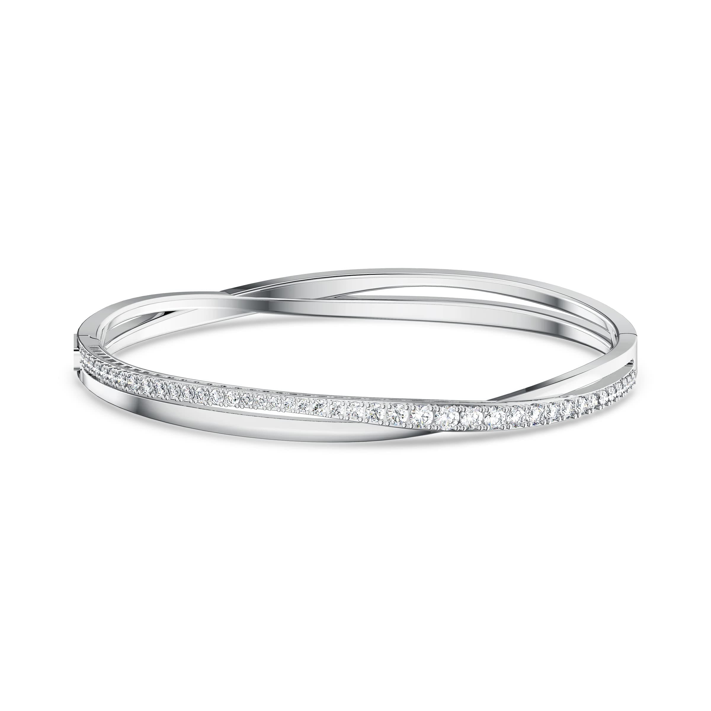 Swarovski Twist Rows Clear Crystal Bracelet - Rhodium & Rose Gold Tone, Women's Fashion Jewelry, 7.5cm