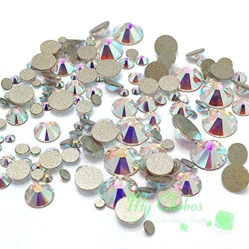 Swarovski 2058/2088 Crystal AB Mixed Flatbacks Rhinestones for Nail Art, Professional Quality, Ideal for Beginners and E