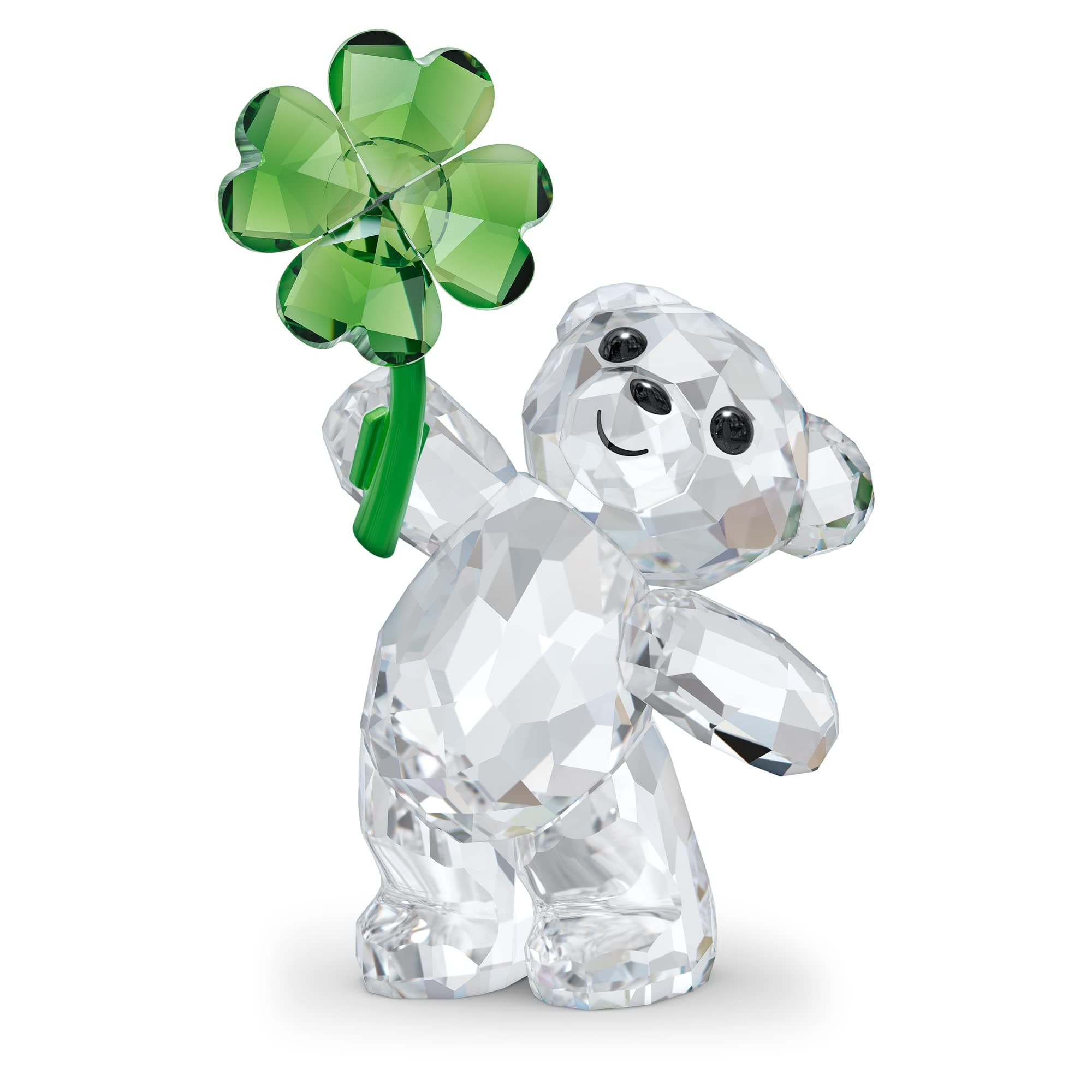 SWAROVSKI Clear Lucky Charm Figurine for Girls and Women, Kris Bears Collection with Green Four-Leaf Clover Accented Cle