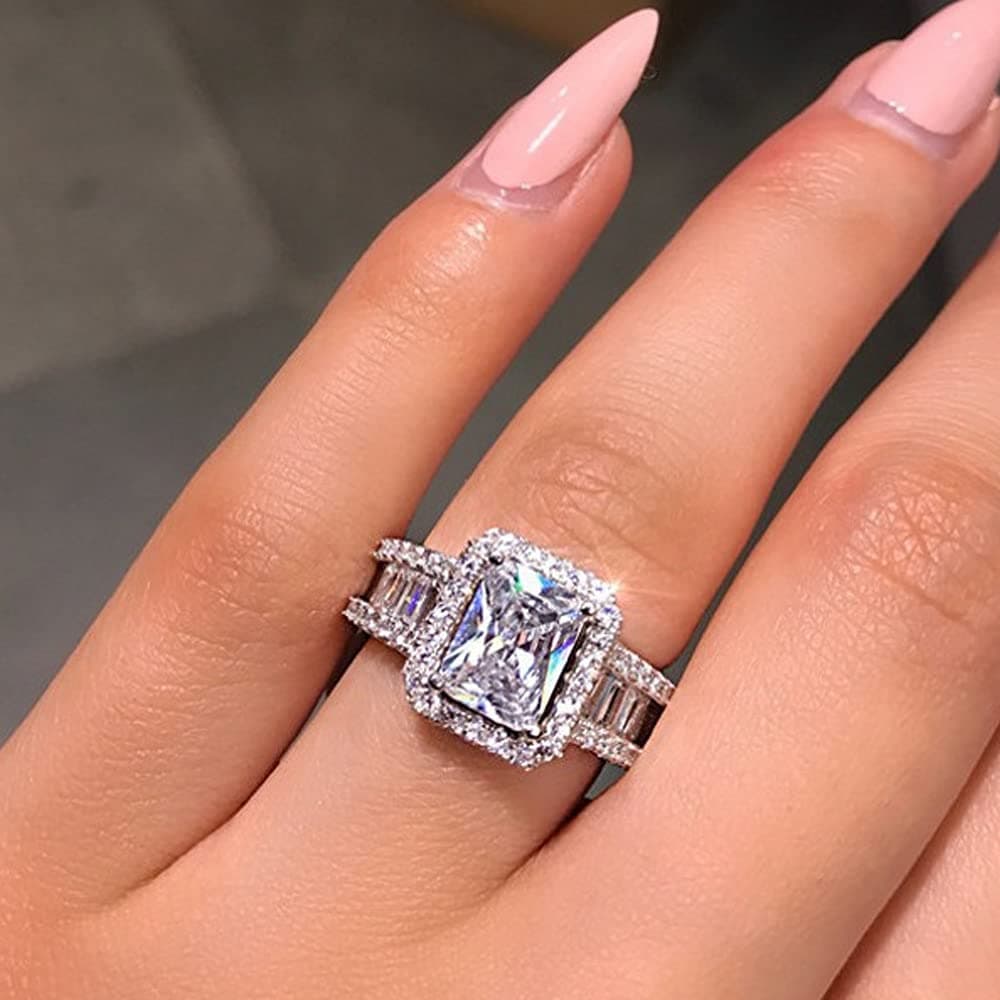 RKKOJJO 925 Sterling Silver Shiny Full Diamond Ring for Women at Eternity Engagement Wedding Scene
RKKOJJO Shiny Full Di