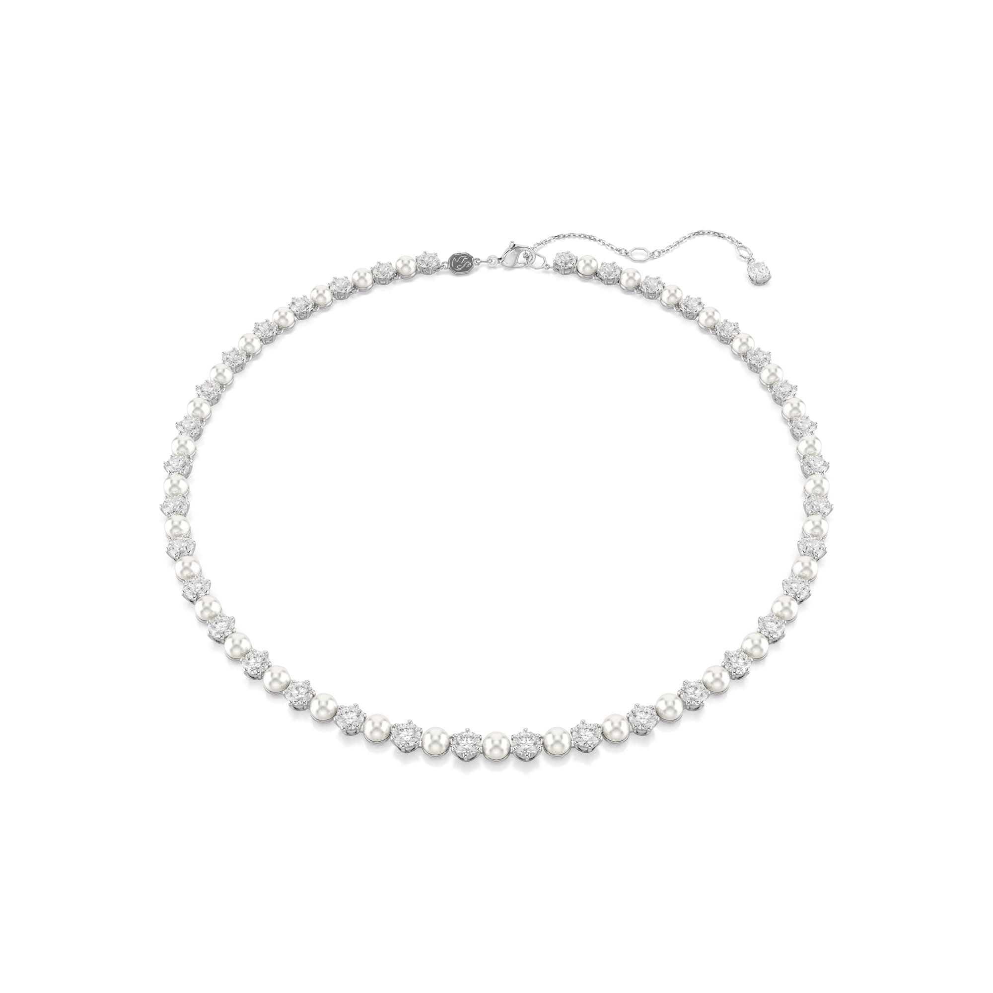 Swarovski Matrix Tennis Necklace: Crystal Pearl, Round Cut, Clear, Rhodium Finish for Women Sporty Jewelry