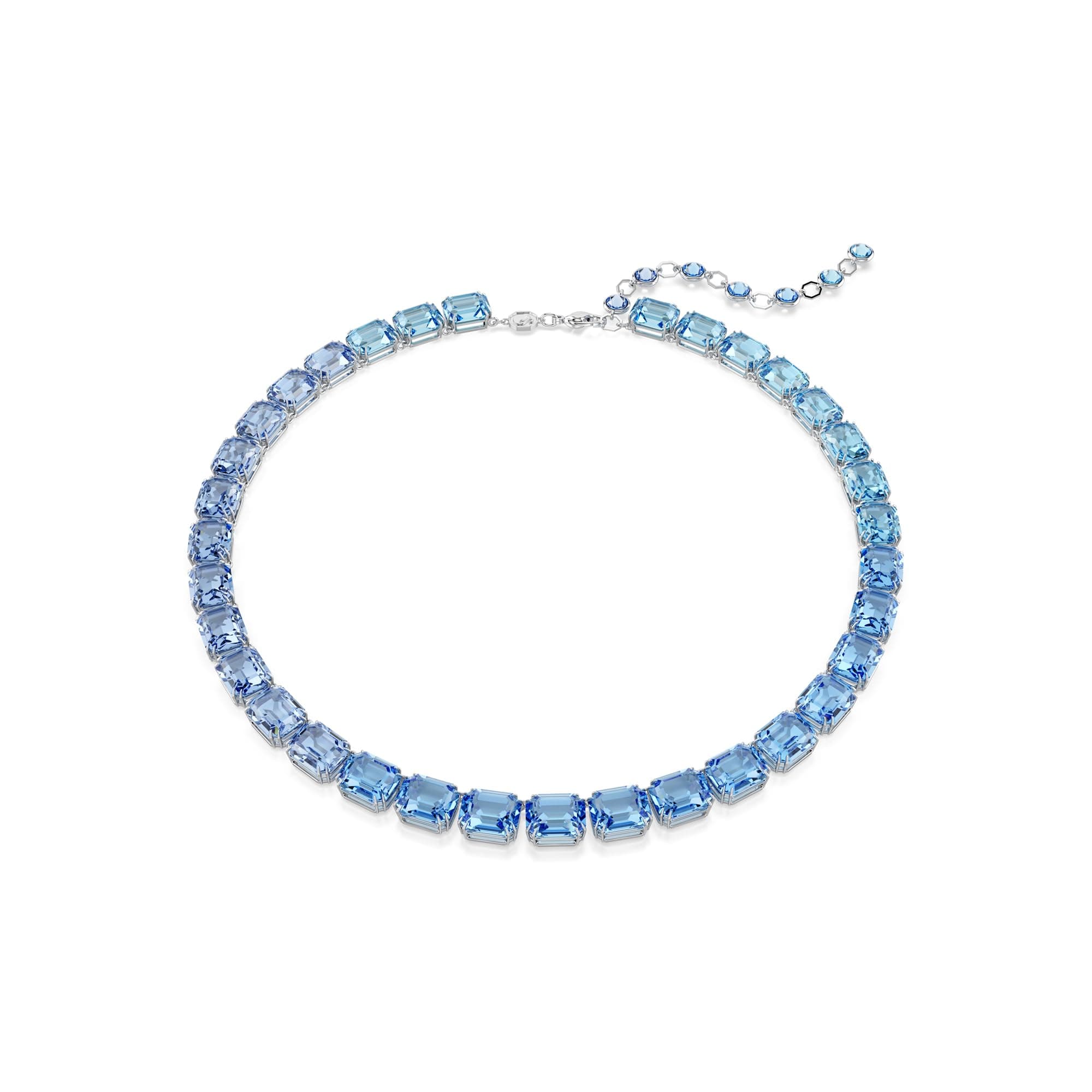 Swarovski Millenia Tennis Necklace for Women, Octagon Cut, Color Gradient, Blue, Rhodium Finished, Statement Jewelry, Ve