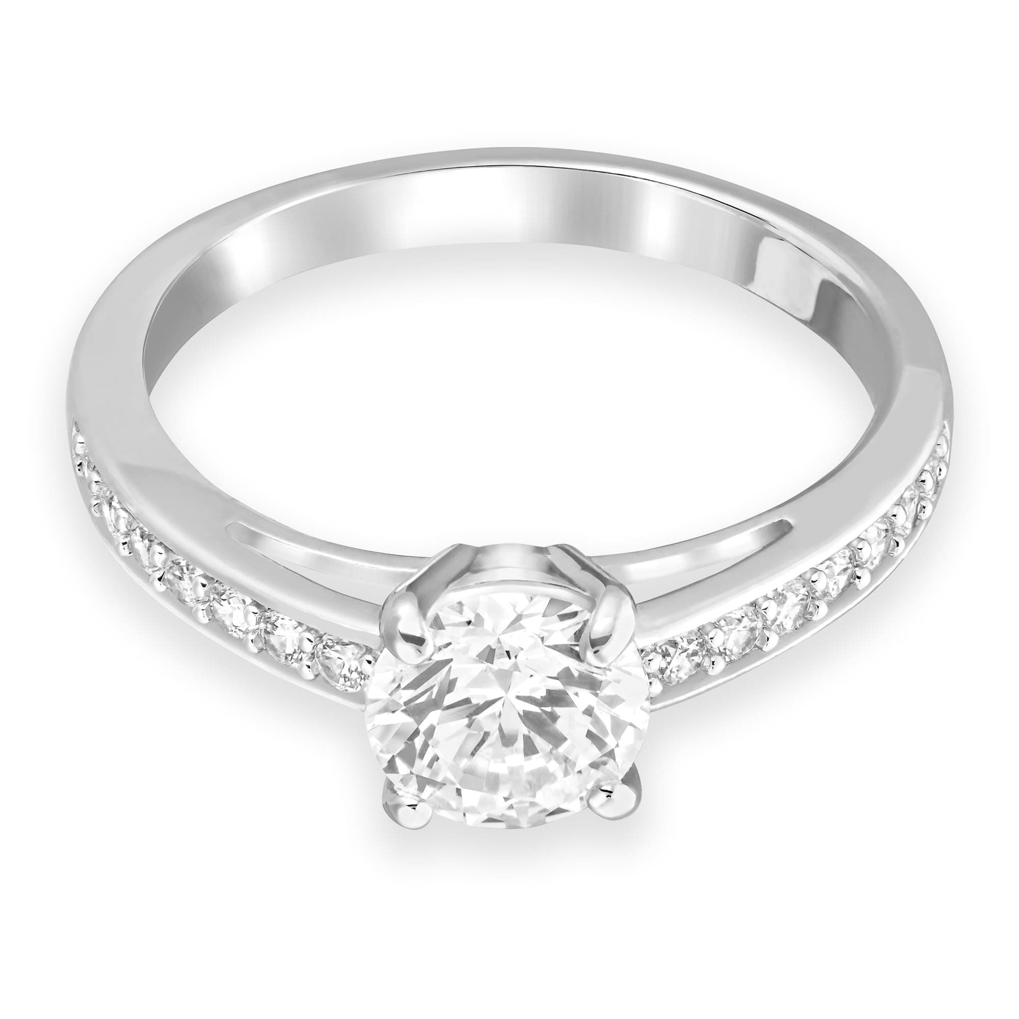 Swarovski Attract Round Ring Jewelry Collection for Women, Elegant Rhodium Finish, Clear Crystals, 10 PCS Crystal Ring S