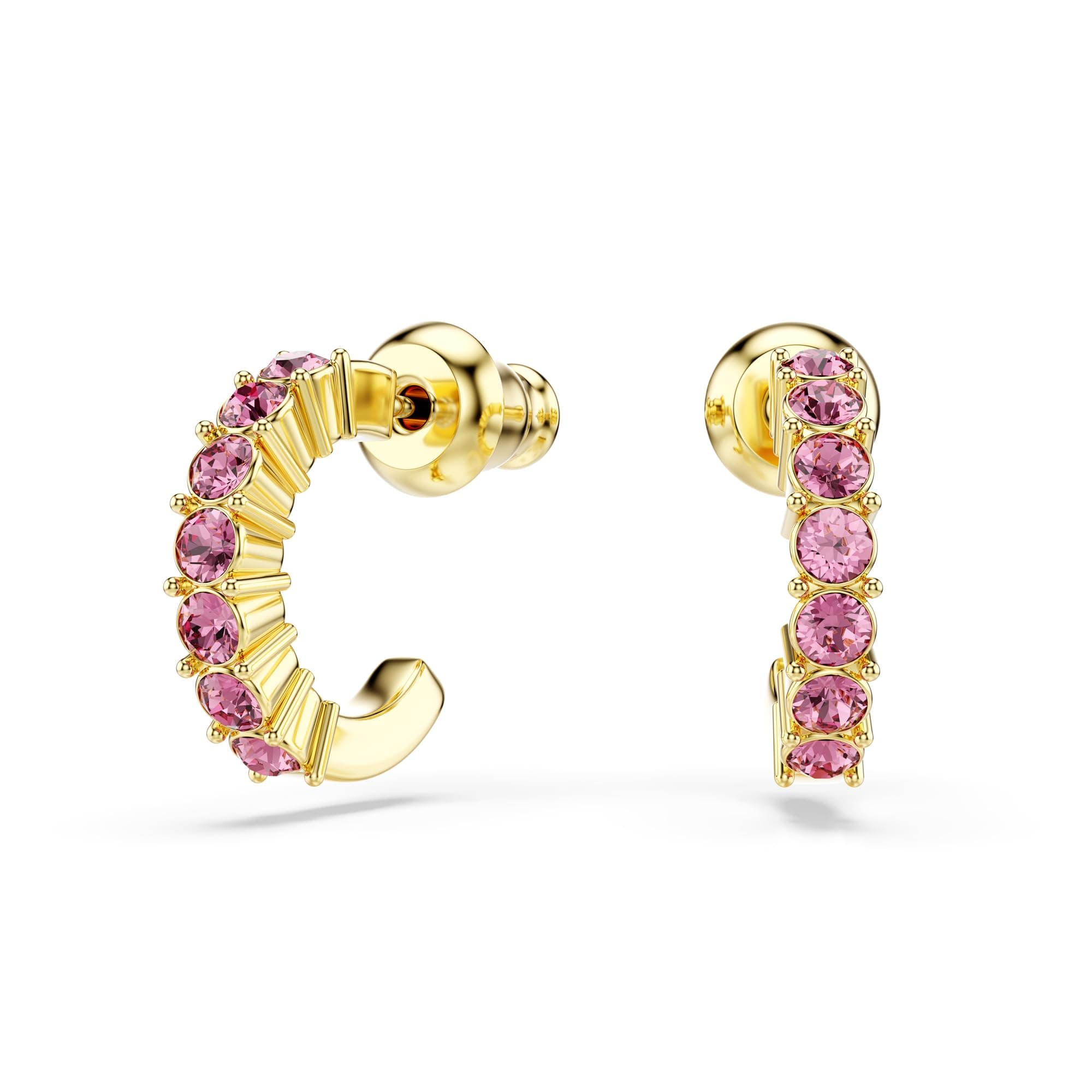 Swarovski Mini Hoop Hoop Earrings: Round Cut Pink Gold-Tone Finish for Women Parties Night Out