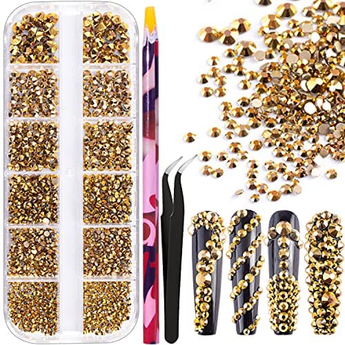 BELLEBOOST Iridescent Multi Shapes 3D Glass AB Crystal Nail Art Kit for Craft Decoration with Picks and Tweezers