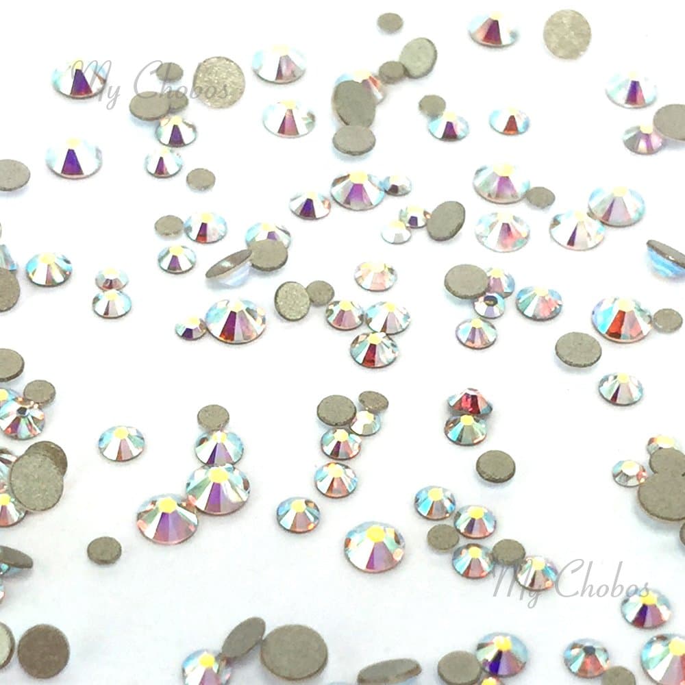 CRYSTAL AB 2058 Xilion Rose Rhinestones for Nail Art, Tiny Sizes (SS3-SS10), Mychobos 144 Pieces (1 Gross)