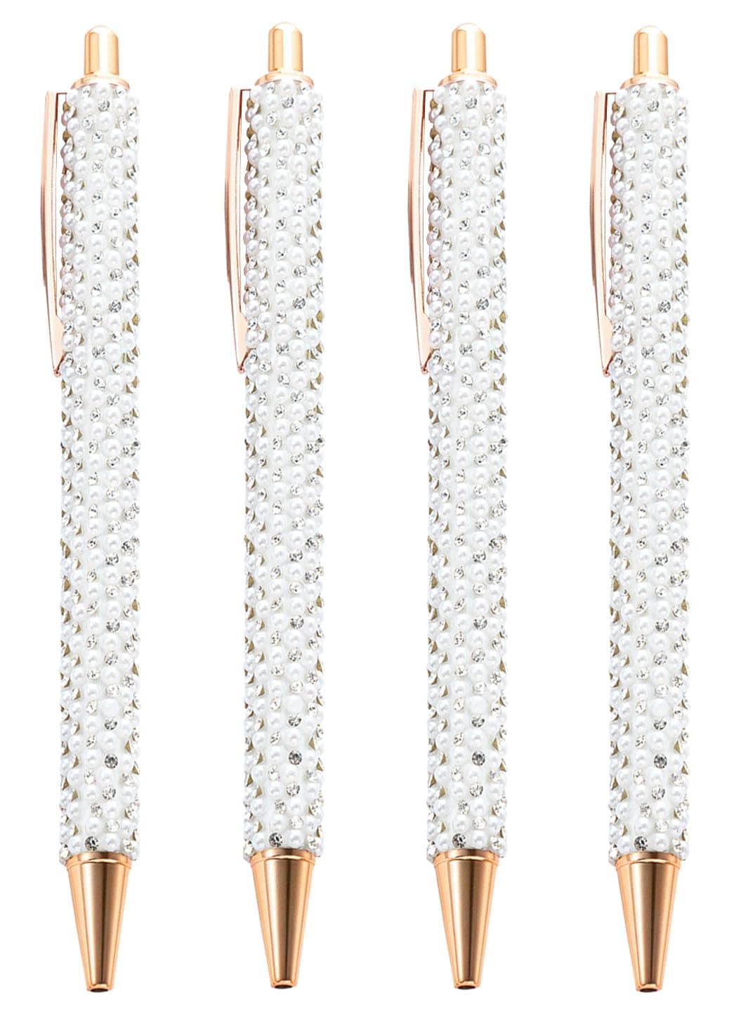 White Pearl Rhinestone Metal Ballpoint Pens for Women Girls Office School Supplies