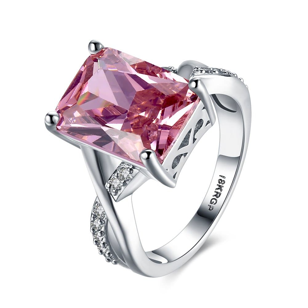 Duanmeinad Swarovski Crystal Rings For Women White Gold Plated Pink Zircon Size 6-9 - Elegant Jewelry for Special Occasi