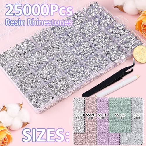 25000 Pcs Silver Clear Flatback Rhinestones for DIY Crafts
| Bedazzling Crystal with 3 Pcs 10ml B7000 Jewelry Glue for