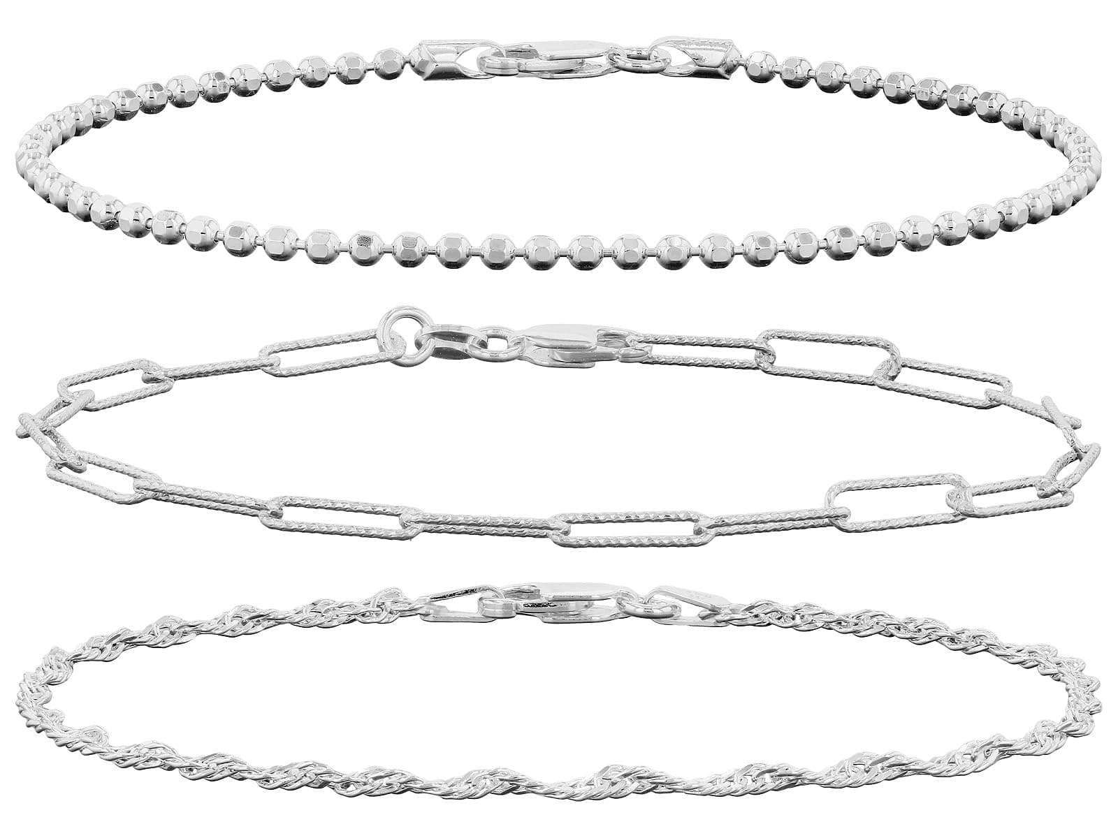JTV Sterling Silver Bracelet Set of 3 for Women - Dainty and Stackable Silver Bracelets - Silver Bracelet Stack - Diamon