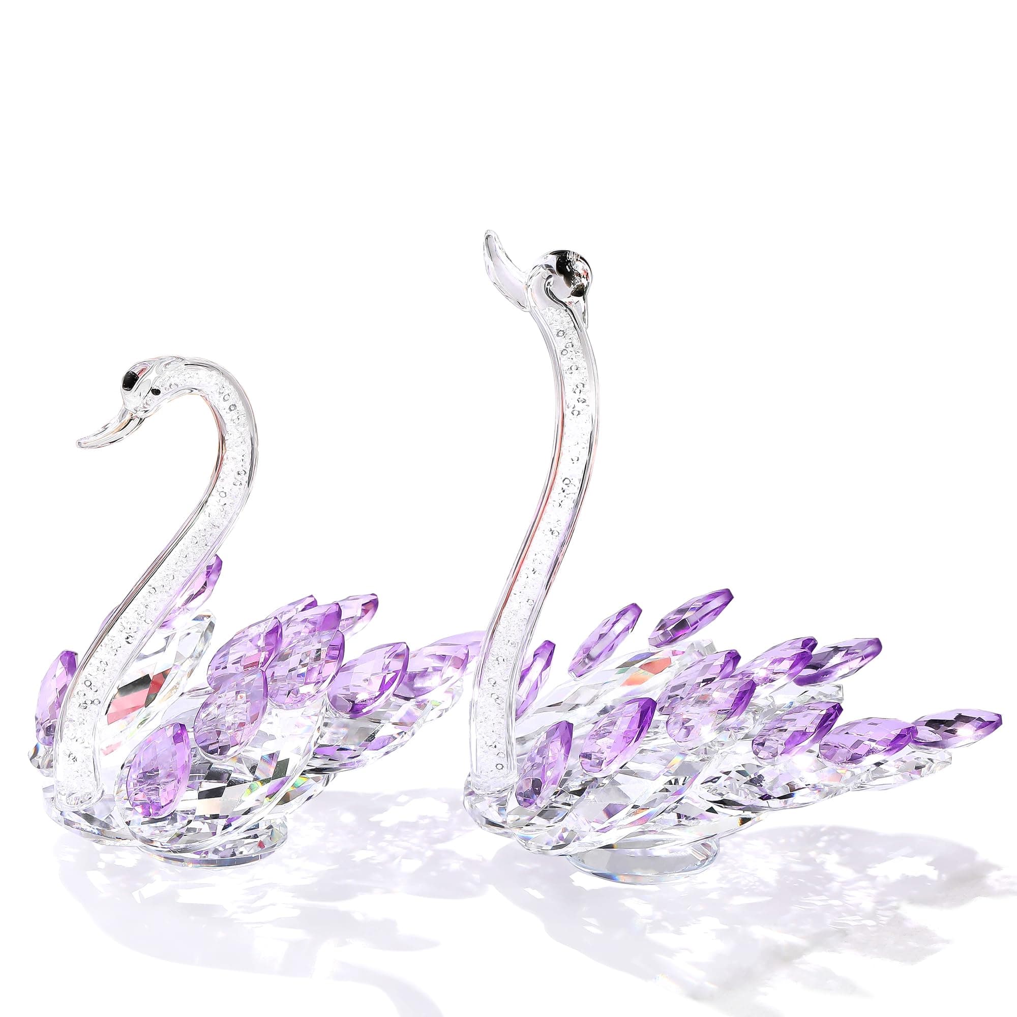 Ornamental Set of 2 Crystal Purple Swans Figurines for Anniversary Wedding Gifts Women Mom Couple Home Decor Gift Boxed