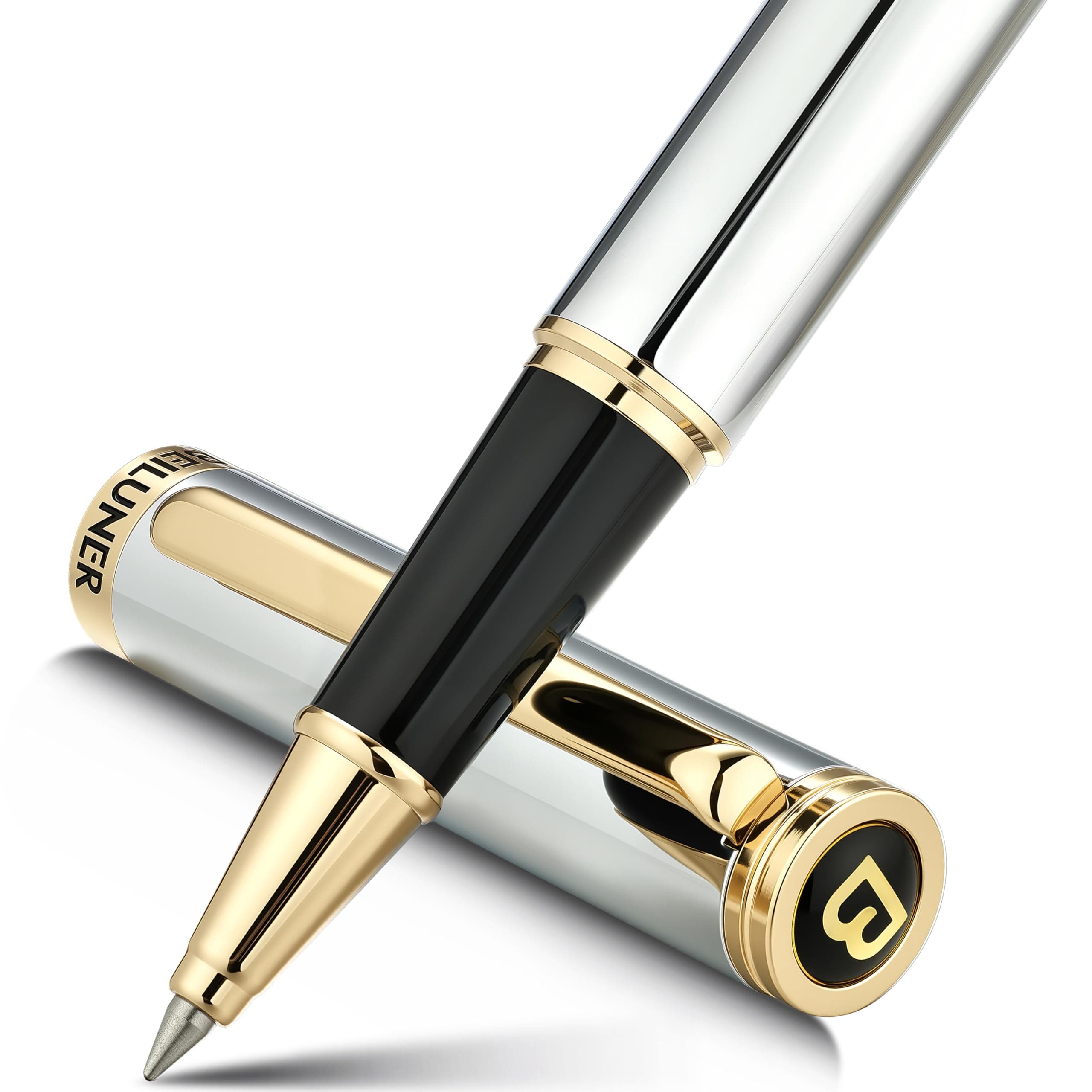 BEILUNER Luxury Rollerball Pen, Stunning Silver Chrome with 24K Gold Finish, Professional Gift Pen for Men & Women
| BE