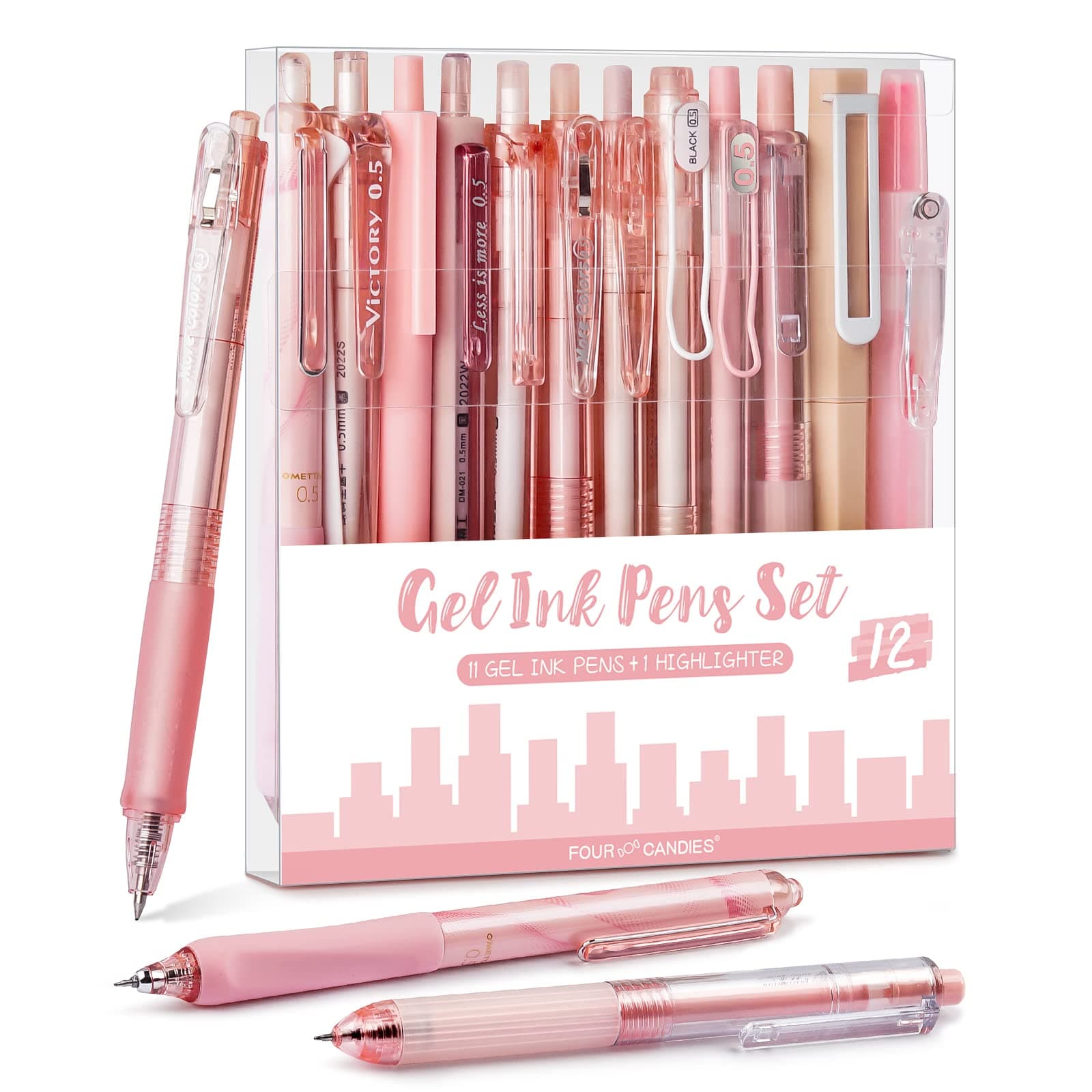 Four Candies Rose Series Gel Pens with Black & Pink Ink for Women Back to School Aesthetic Desk Accessories
| Four Cand