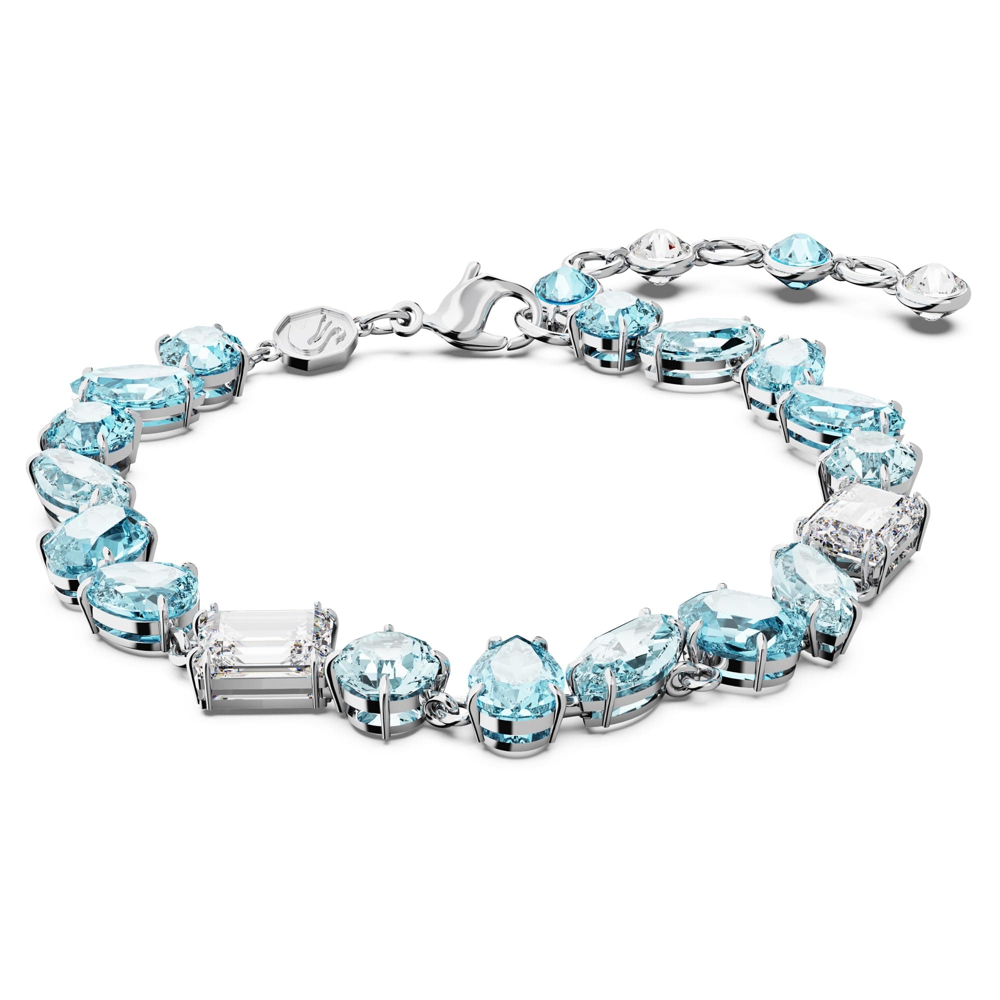 Swarovski Gema Soft Bracelet, Blue Crystals, Mixed Cuts, Rhodium Finished Band, Elegant Gemstone Jewelry for Women, Casu