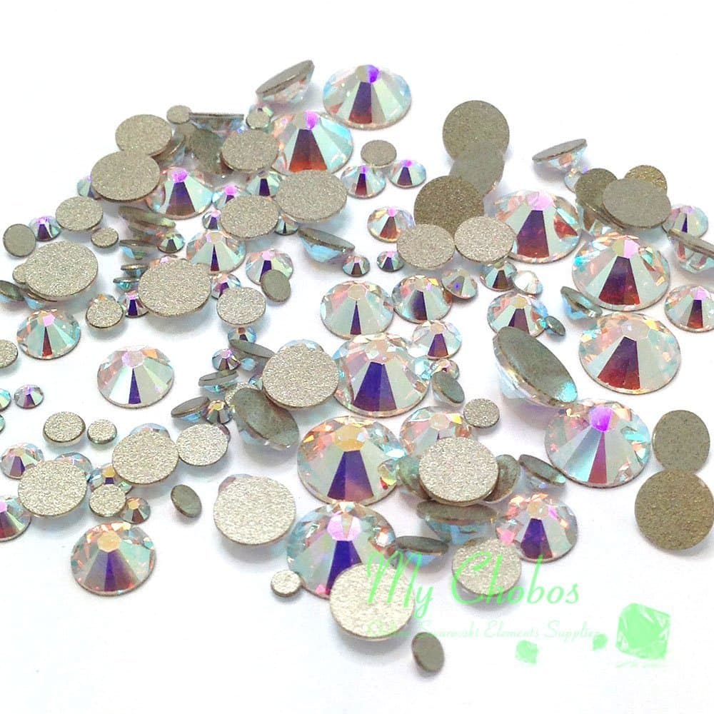 Swarovski 2058/2088 Crystal AB Mixed Flatbacks Rhinestones for Nail Art, Professional Quality, Ideal for Beginners and E