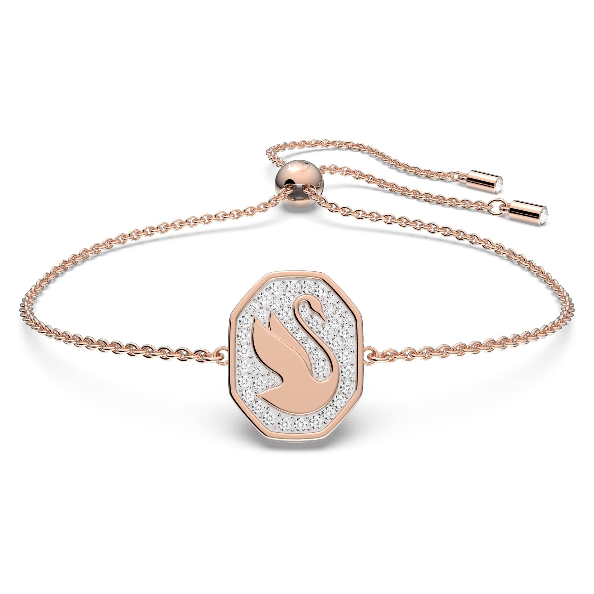 Swarovski Signum White Swan Bracelet, Rose-Gold Tone Plated, Women, Formal Events, Elegant and Charming, 7cm Length