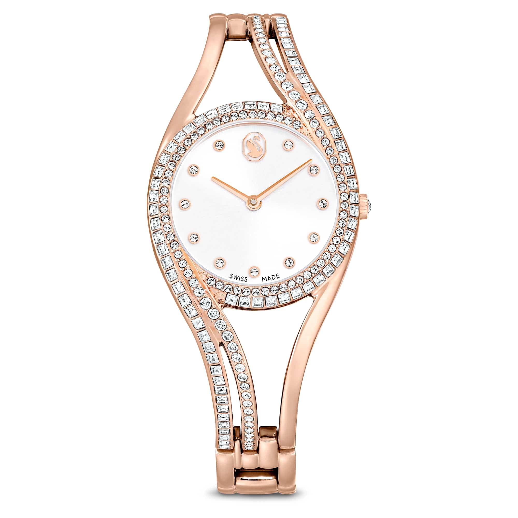 Swarovski Hyperbola Bangle Watch for Women, Swiss Made, Rose Gold Tone, Elegant Jewelry for Special Occasions, 316L Stai