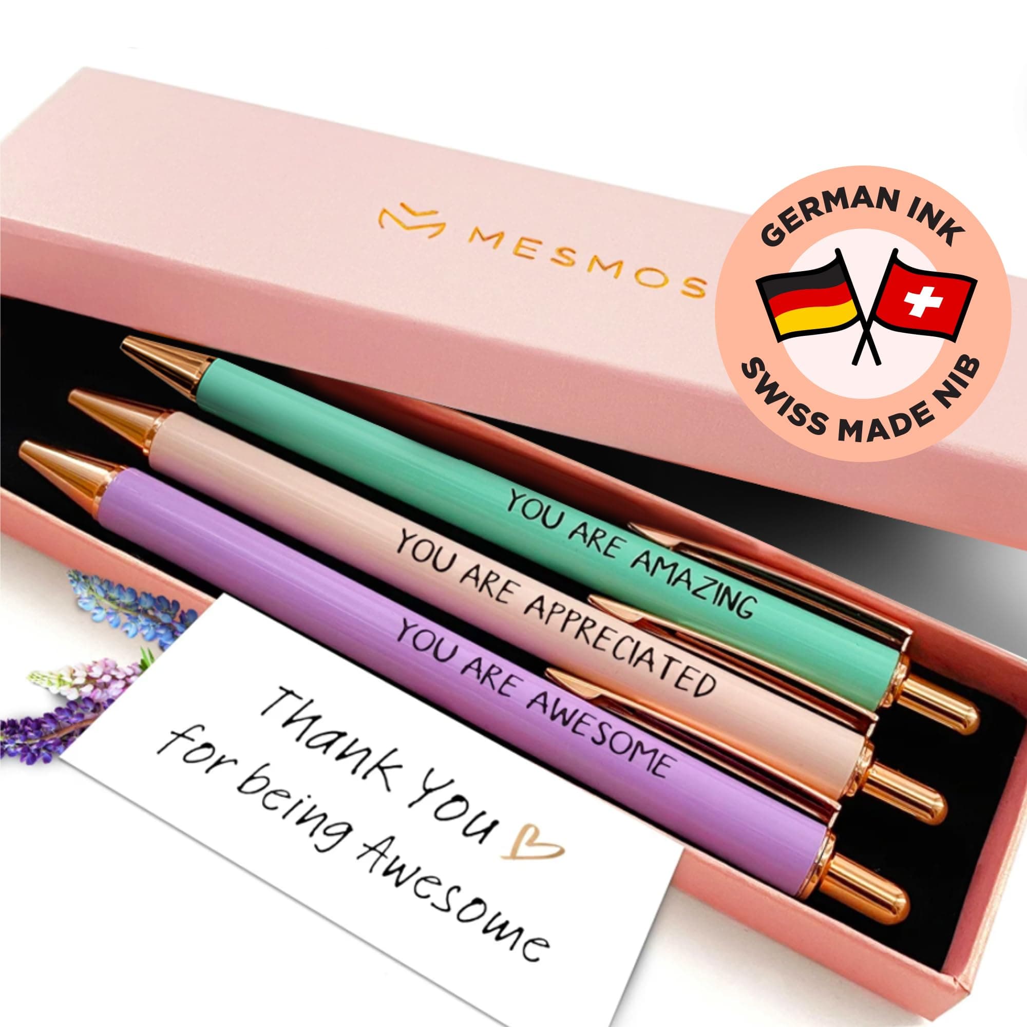 MESMOS German-Made Ink Fancy Pen Set for Women, Teachers' Appreciation Gift, Nice Cute Pens for Boss Lady
| MESMOS 3pk