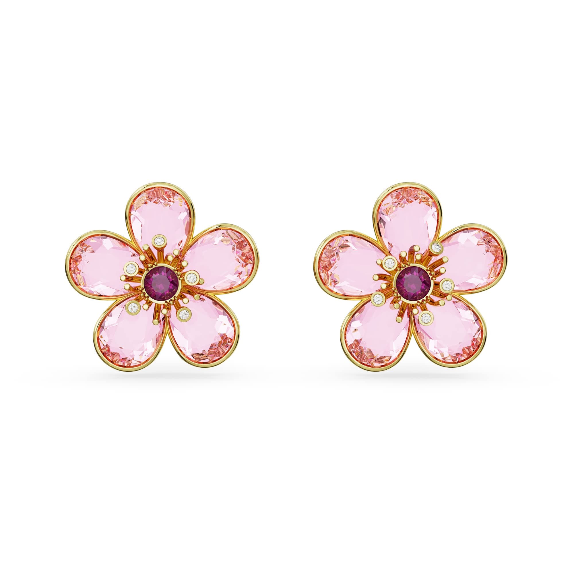 Swarovski Florere Pink and Yellow Crystals Necklace and Earrings Gold Tone