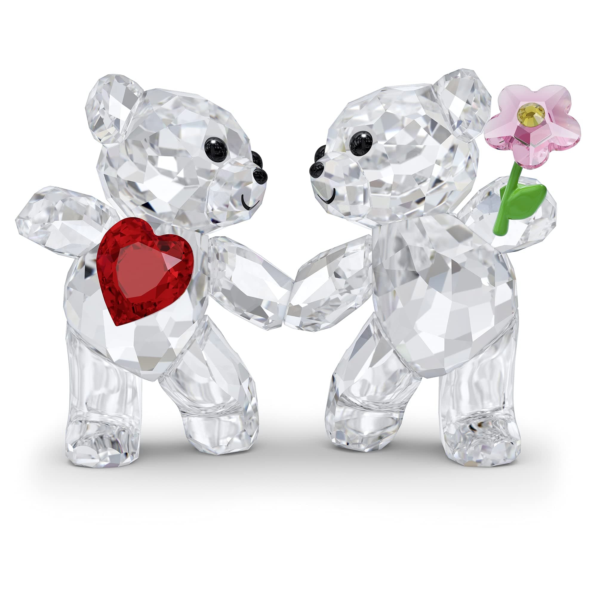 SWAROVSKI Kris Bears Happy Together Figurine Set for Couples, Clear Swarovski Crystal with Red Heart and Pink Flower, Co
