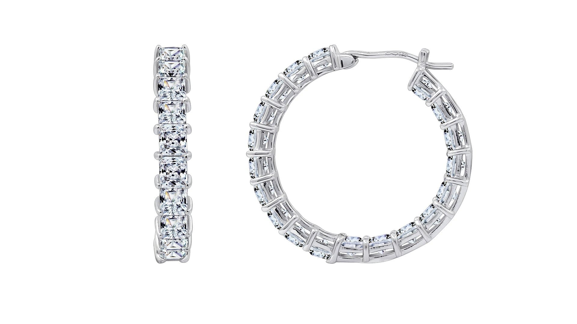 Amazon Essentials Platinum Plated Sterling Silver Hoop Earrings Set for Women with Princess Cut Infinite Elements Cubic