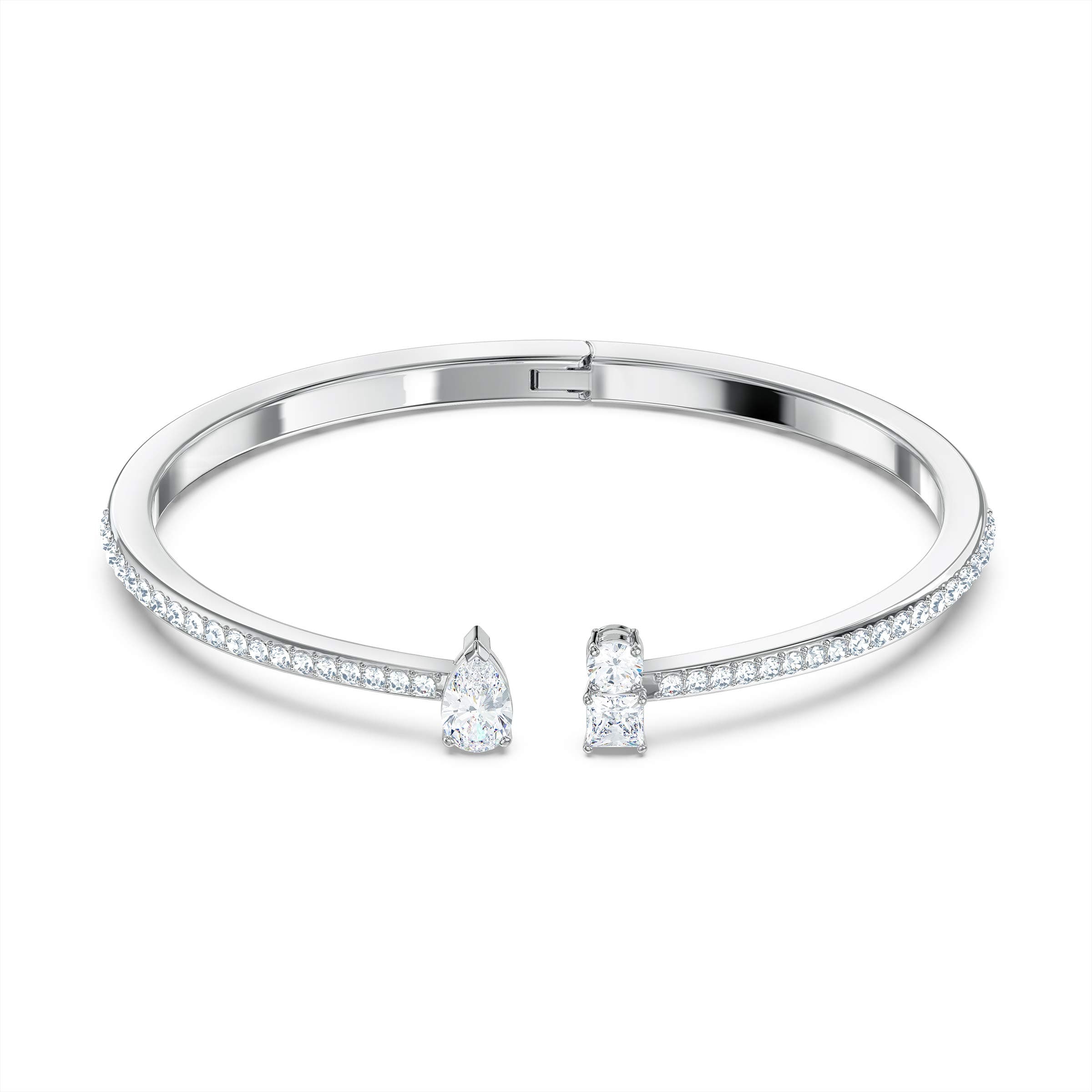Swarovski Attract Cuff Bracelet Jewelry Collection, Rhodium Tone Finish, Elegant Clear Crystals for Casual Wear, 7.5cm x