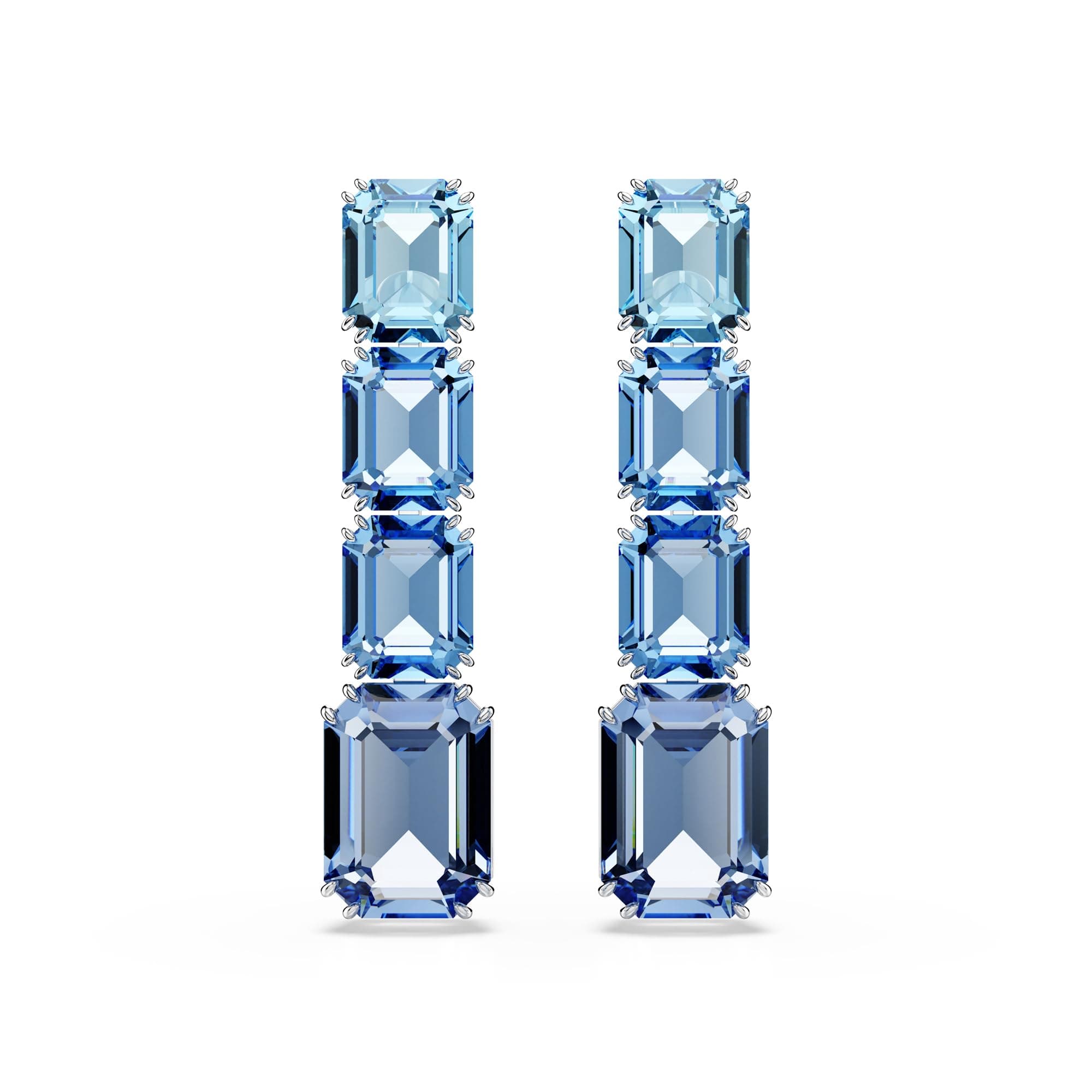 Swarovski Millenia Drop Earrings: Octagon Cut, Color Gradient Blue, Rhodium Finished for Fashion Jewelry Lovers