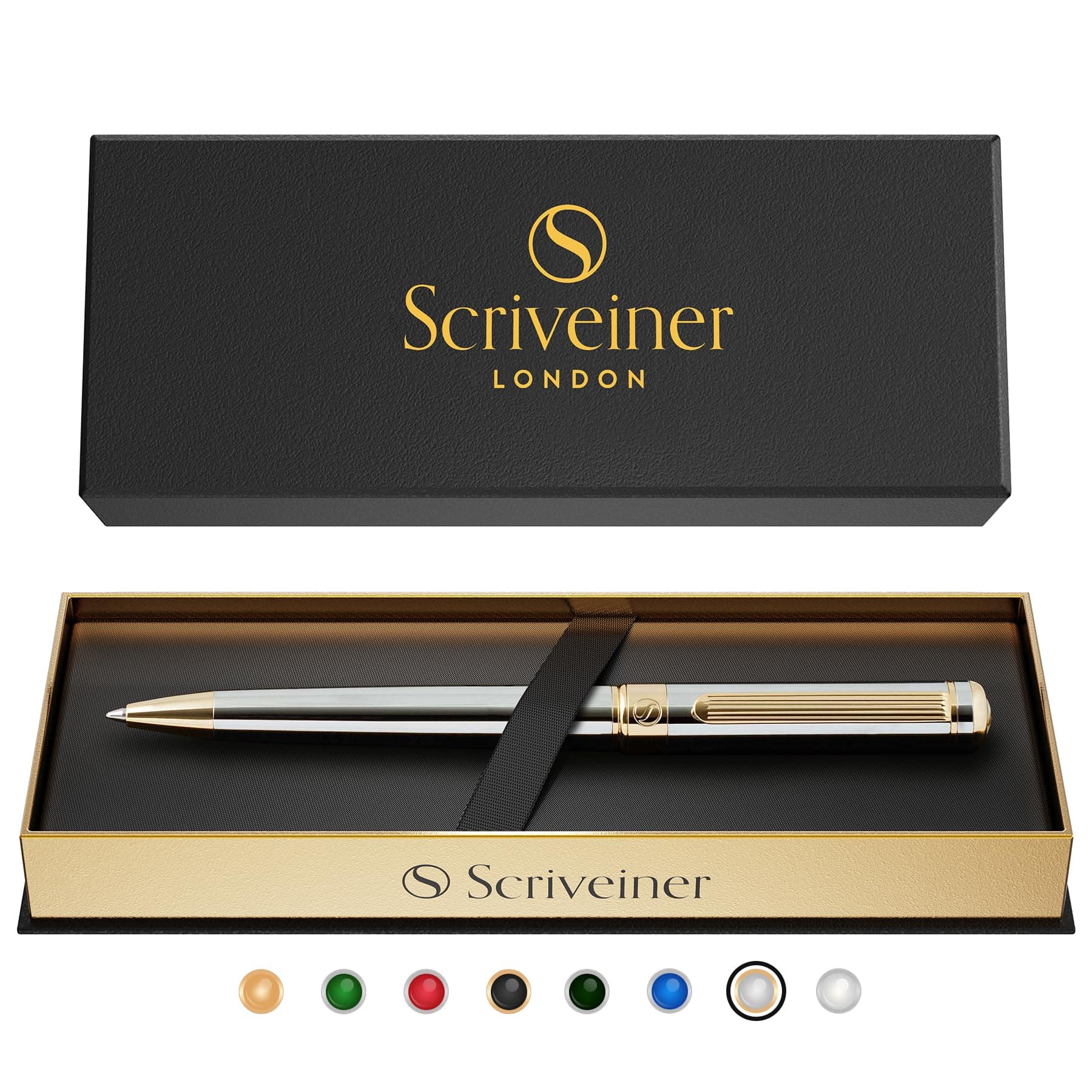 Silver Chrome Ballpoint Pen - Stunning Luxury Pen with 24K Gold Finish, Professional Gift Set for Men & Women, Office Ba