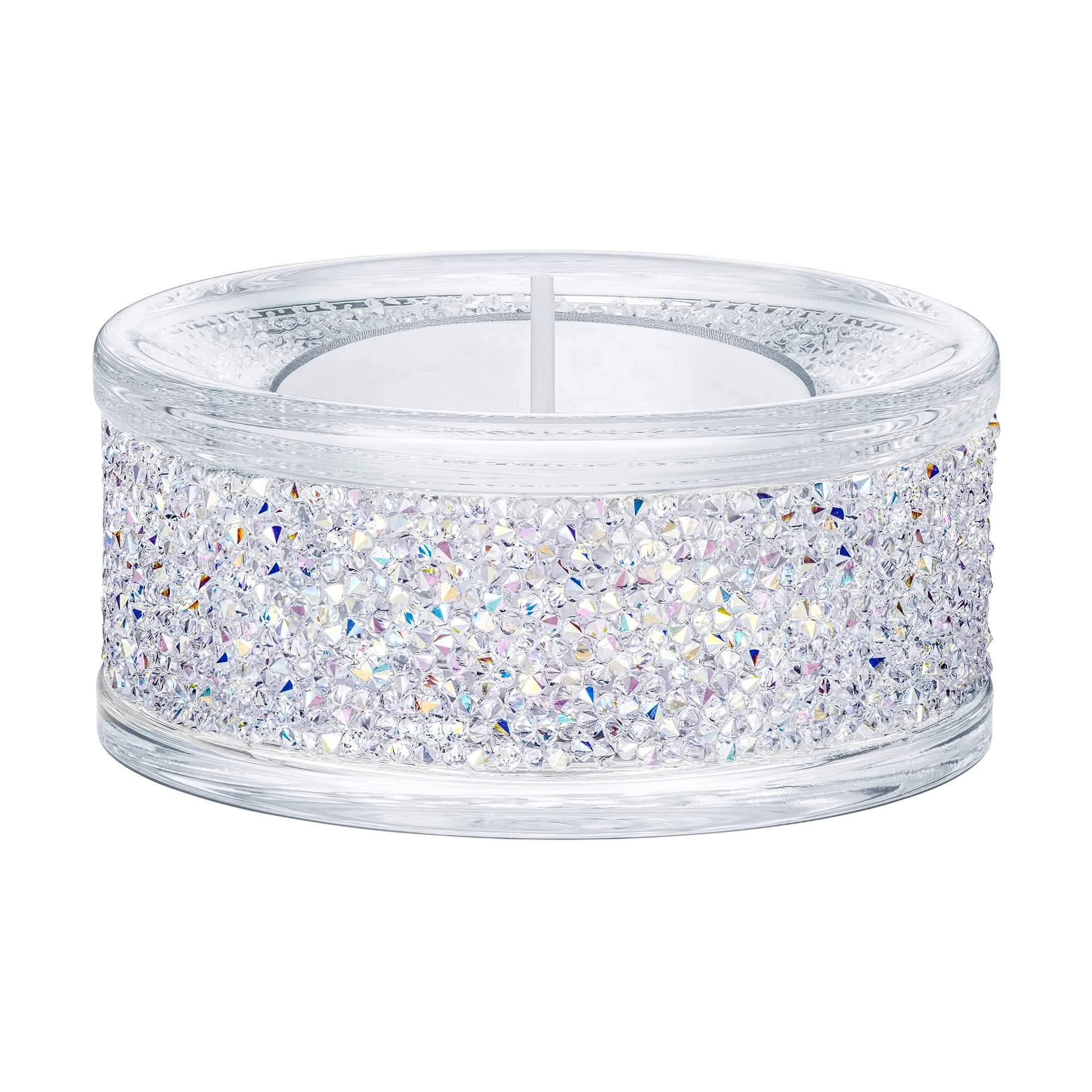 Swarovski Shimmer Tea Light Holder - Clear Crystals with Aurora Borealis Effect for Decor
