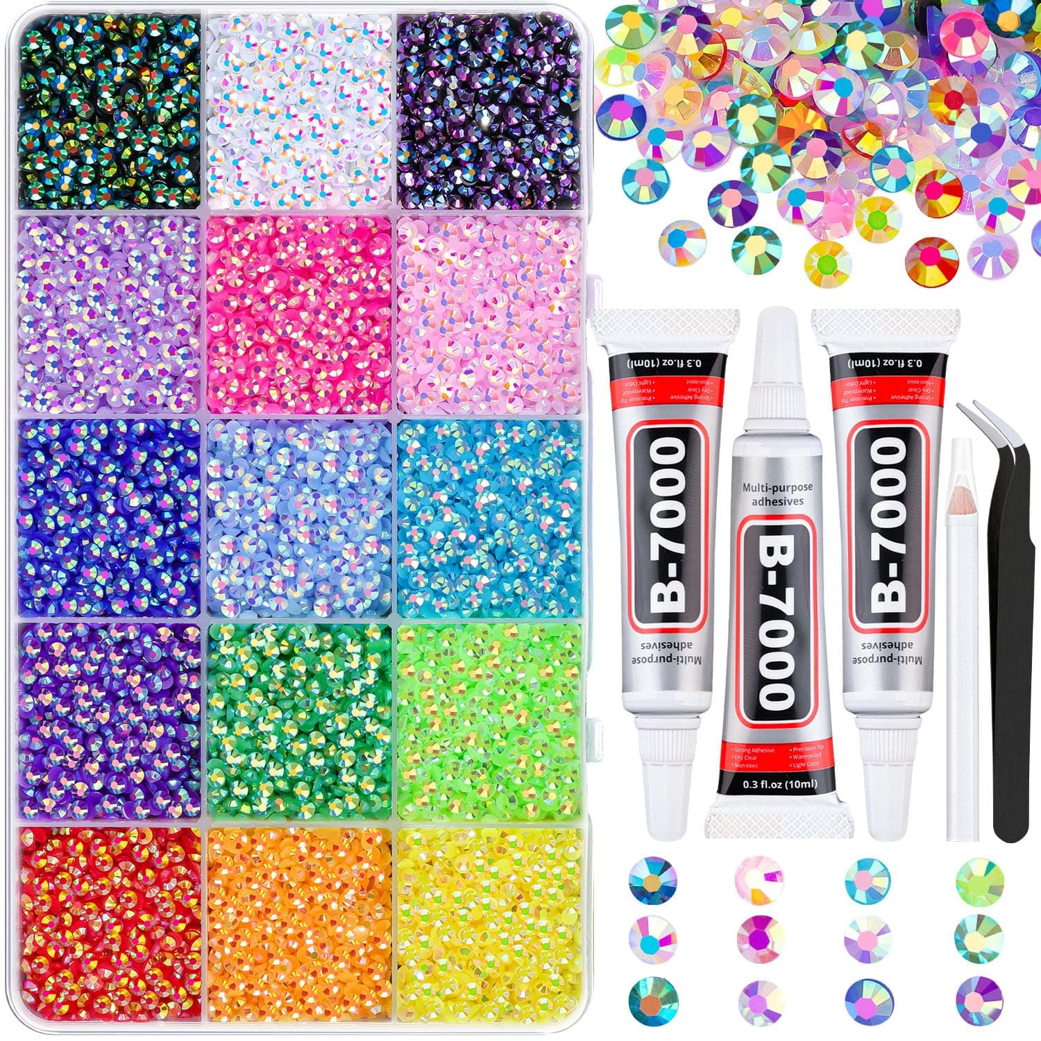 18000 Pcs Resin Jelly Rhinestones for Crafting Multicolor 3mm Flatback Rainbow Gems DIY Jewelry
| 3Pcs 10ml B7000 Jewel