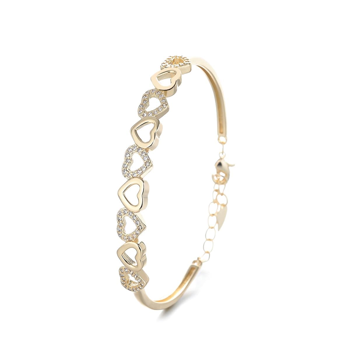 Amy & Annette 14K Gold Plated Hearts Bangle Adjustable Bracelet with Swarovski Crystals for Women
| Amy & Annette 14K G