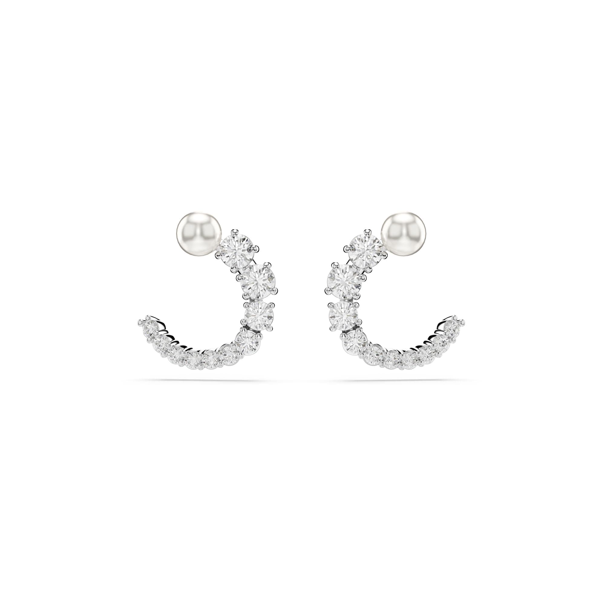 Swarovski Matrix Hoop Earrings: Crystal Pearl, Round Cut, Clear, Rhodium Finished for Fashionistas, Night Out, Elegant A