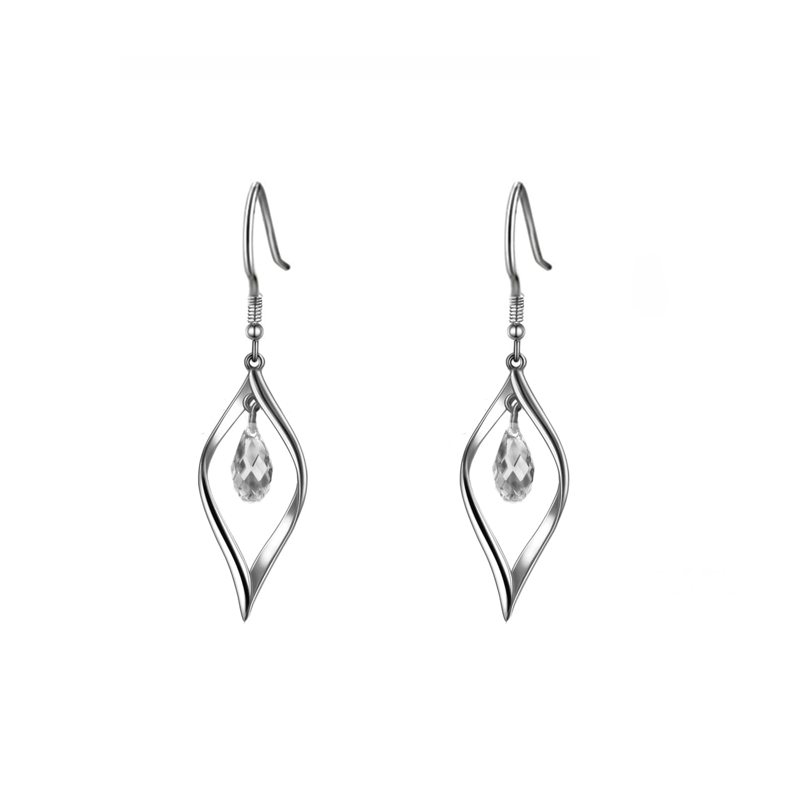 Politeny 18K Gold-Plated 925 Sterling Silver Swarovski Crystal Twist Leaf Fashion Dangle Earrings for Women
| Politeny
