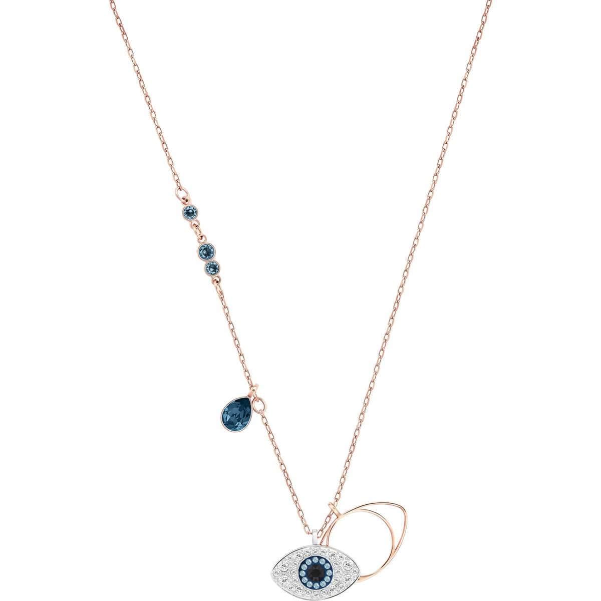 Swarovski Women's Crystal Duo Evil Eye Rose Gold-Plated Necklace Best Sparkle Accessory for Everyday Wear
