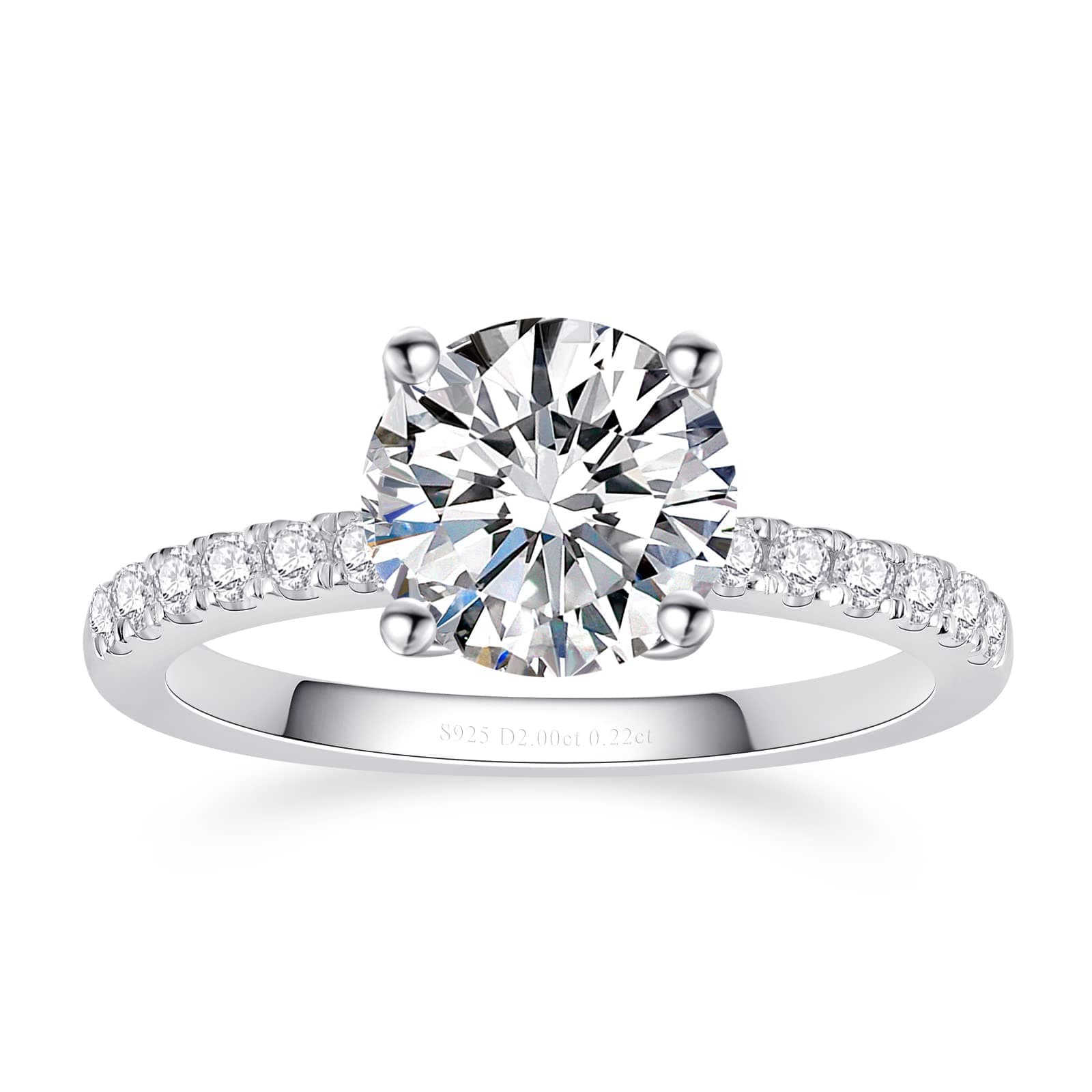 AmoreNel Moissanite Engagement Rings for Women Round Cut S925 Sterling Silver Plated 18K White Gold D Color VVS1 Promise