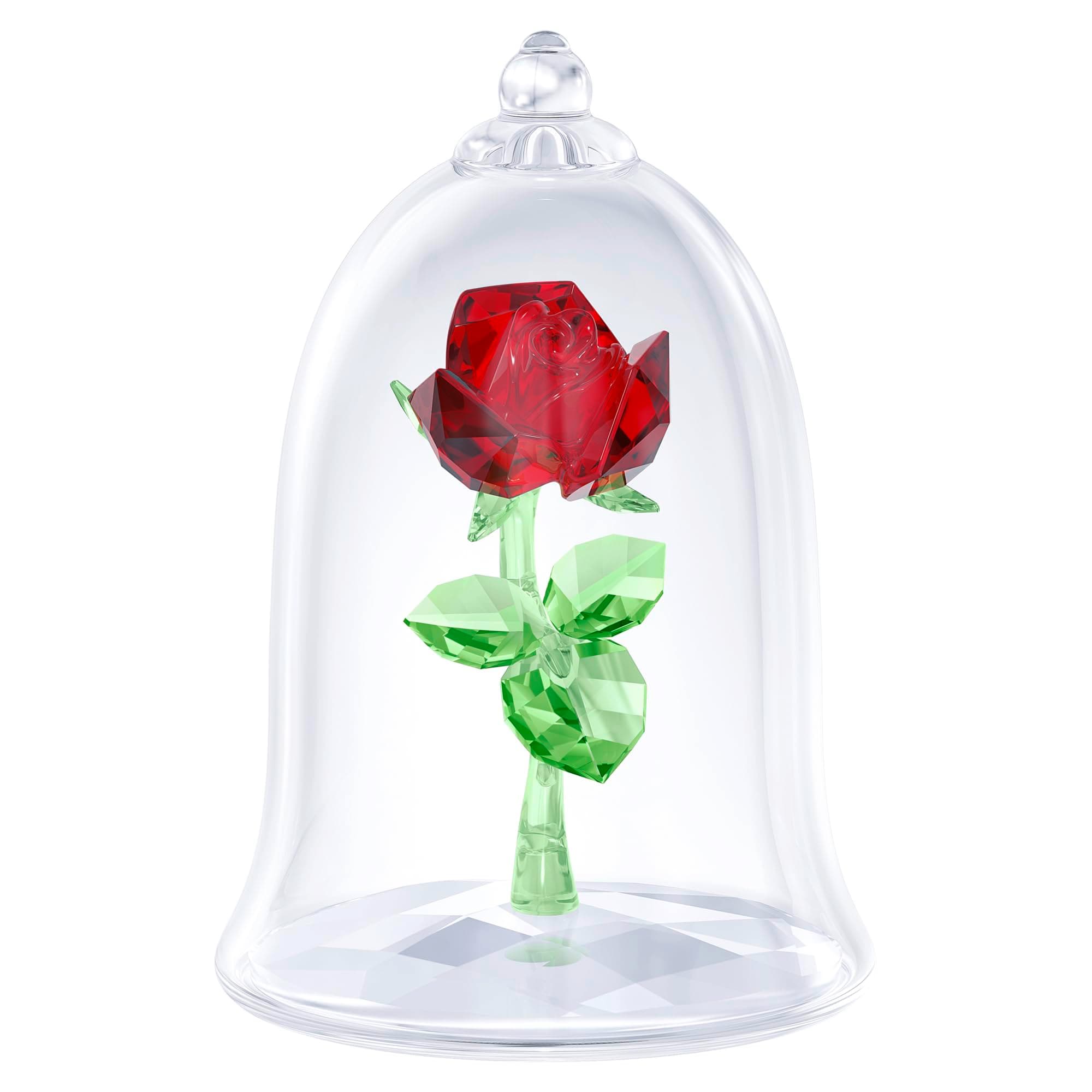 Swarovski Beauty and The Beast Enchanted Rose Red and Green Crystal Pendant, Clear Base Mouth-Blown Glass Bell Jar, Fair